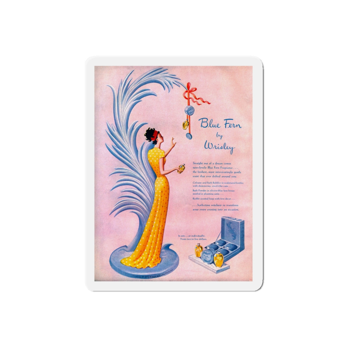 Blue Fern by Wrisley, 1948 (Magazine Illustration) Refrigerator Magnet-5" x 5"-The Sticker Space