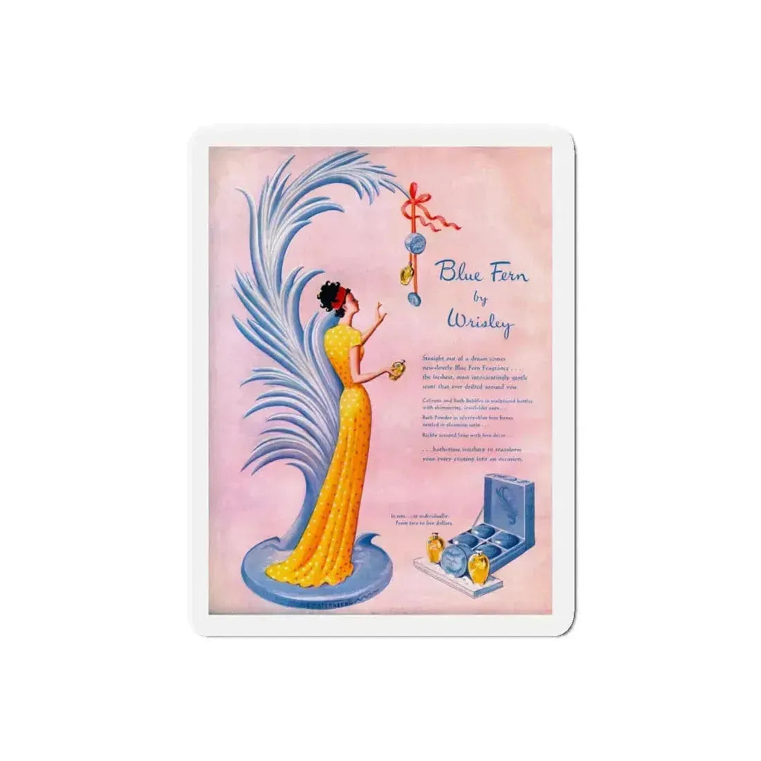 Blue Fern by Wrisley, 1948 (Magazine Illustration) Refrigerator Magnet 6 Inch Die-Cut - The Sticker Space