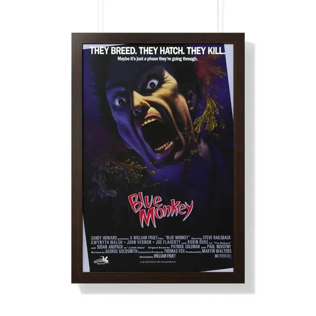 BLUE MONKEY 1987 - Framed Movie Poster 20" x 30" Walnut - The Sticker Space