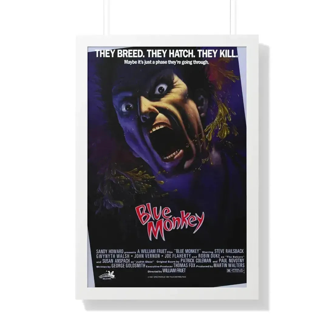BLUE MONKEY 1987 - Framed Movie Poster 20" x 30" White - The Sticker Space