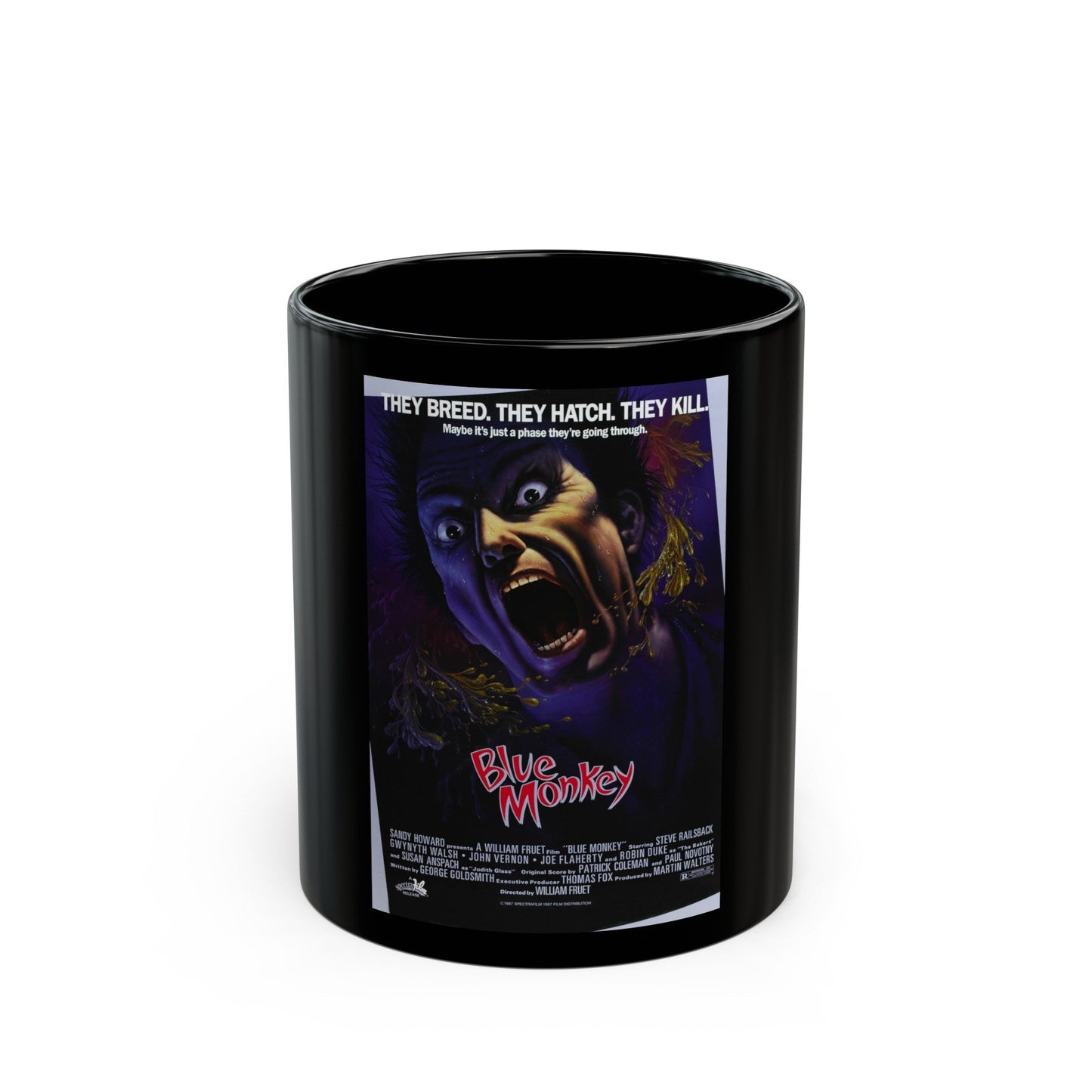 BLUE MONKEY 1987 Movie Poster - Black Coffee Mug-11oz-The Sticker Space