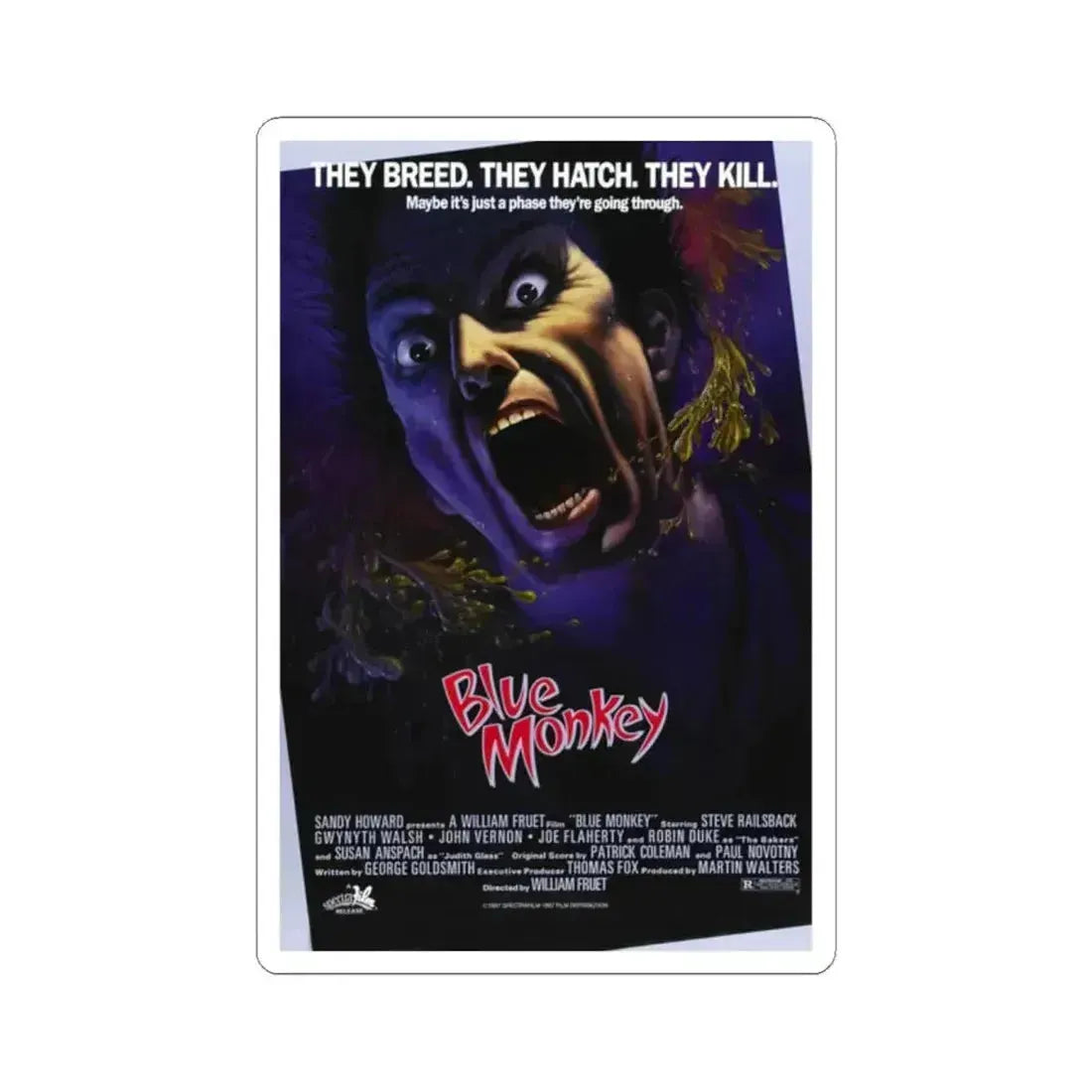 BLUE MONKEY 1987 Movie Poster - STICKER Vinyl Kiss-Cut Decal 2 Inch White - The Sticker Space