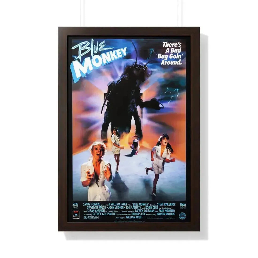 BLUE MONKEY (2) 1987 - Framed Movie Poster 20" x 30" Walnut - The Sticker Space