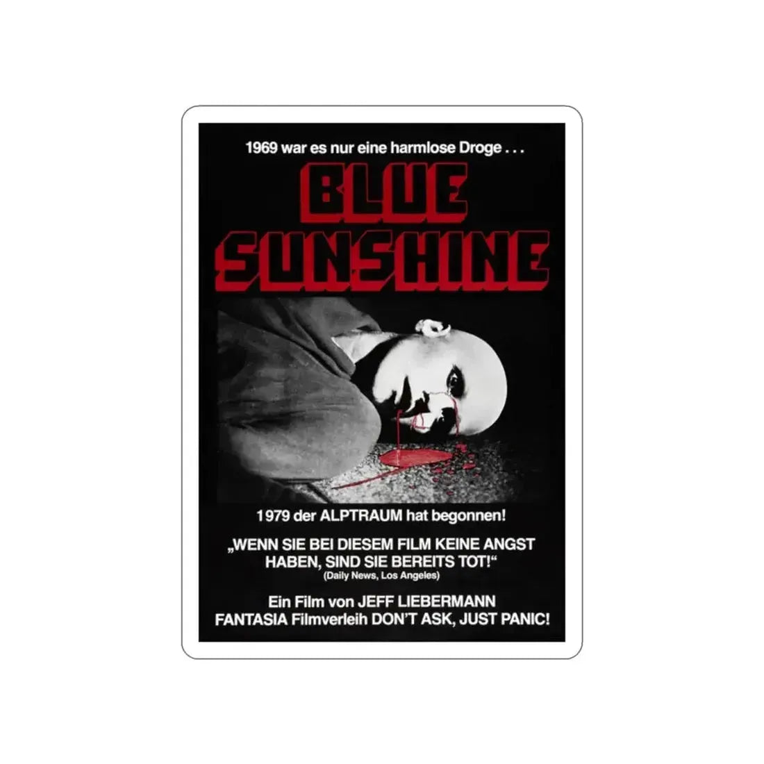 BLUE SUNSHINE (GERMAN) 1978 Movie Poster STICKER Vinyl Die-Cut Decal 2 Inch - The Sticker Space