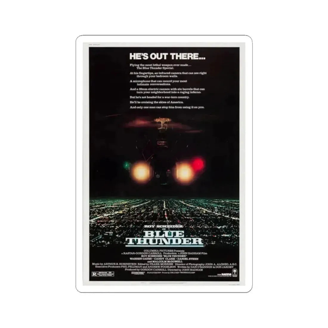 Blue Thunder 1983 Movie Poster - STICKER Vinyl Kiss-Cut Decal 2 Inch White - The Sticker Space