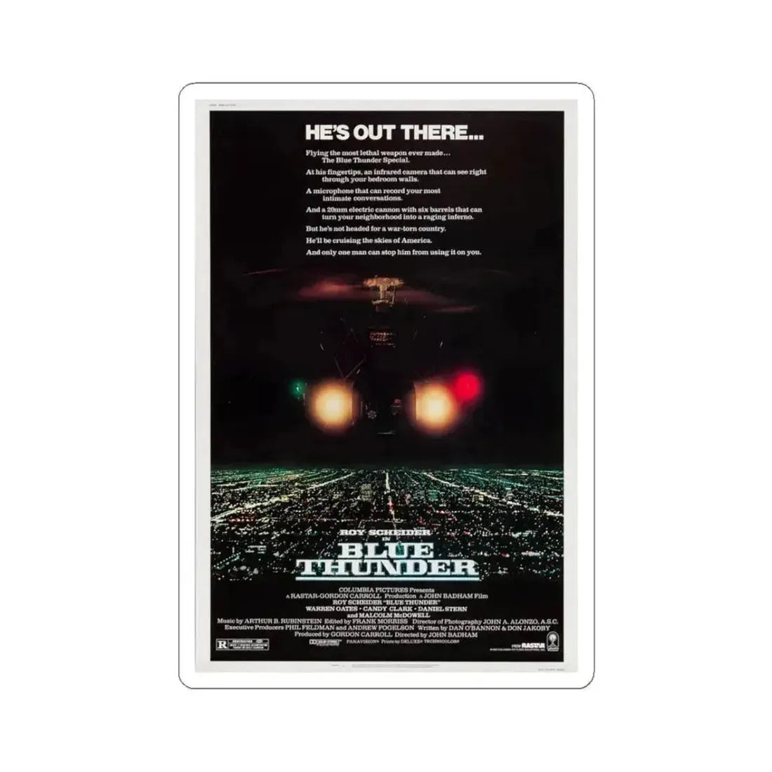 Blue Thunder 1983 Movie Poster - STICKER Vinyl Kiss-Cut Decal 3 Inch White - The Sticker Space