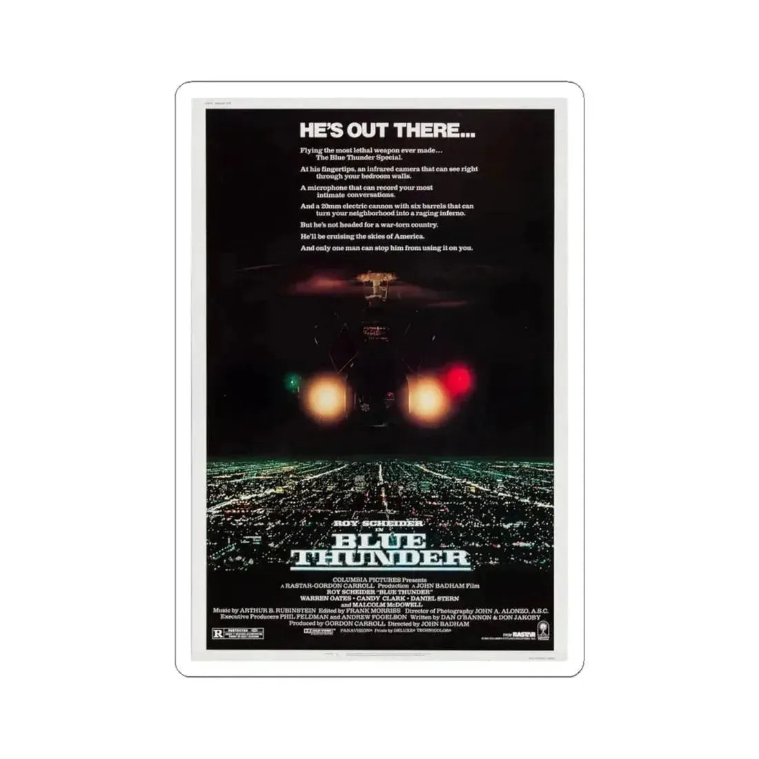 Blue Thunder 1983 Movie Poster - STICKER Vinyl Kiss-Cut Decal 4 Inch White - The Sticker Space