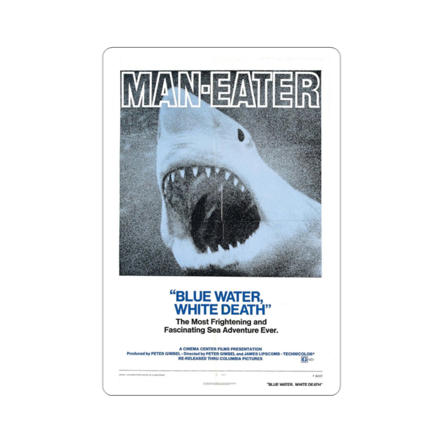 Blue Water White Death 1971 Movie Poster STICKER Vinyl Die-Cut Decal-2 Inch-The Sticker Space