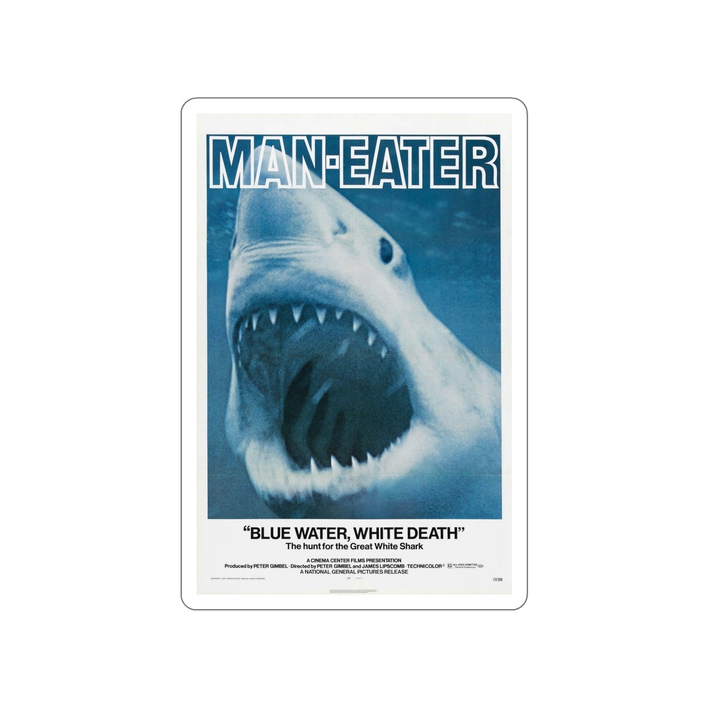 BLUE WATER, WHITE DEATH 1971 Movie Poster STICKER Vinyl Die-Cut Decal-5 Inch-The Sticker Space