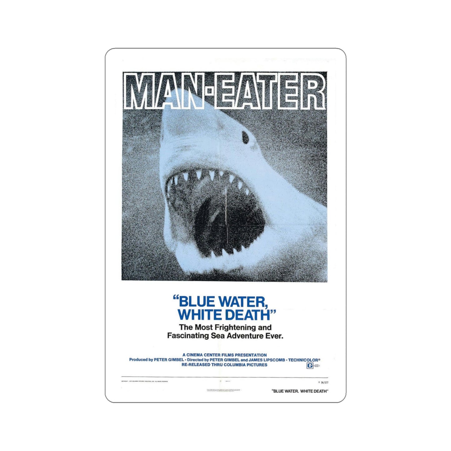 Blue Water White Death 1971 Movie Poster STICKER Vinyl Die-Cut Decal-6 Inch-The Sticker Space