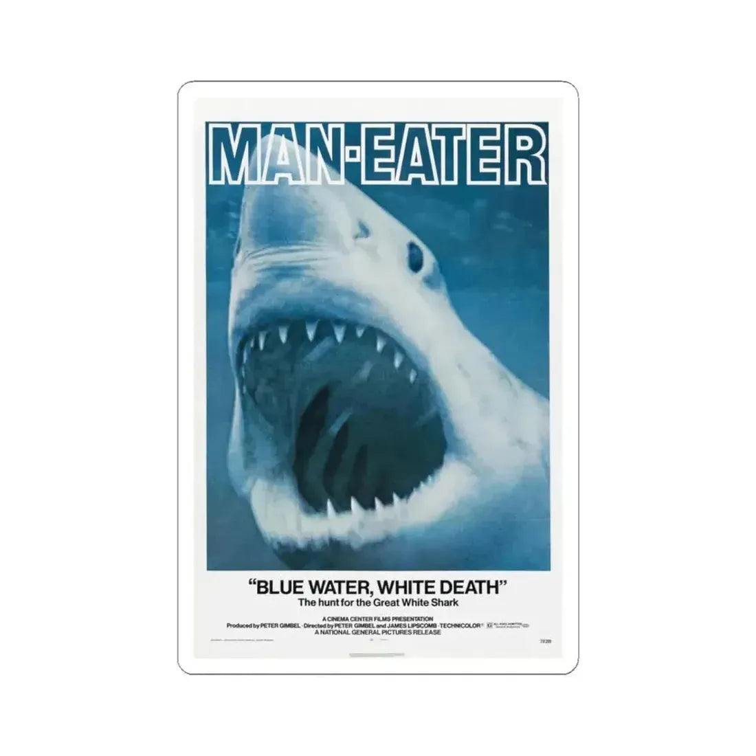 BLUE WATER, WHITE DEATH 1971 Movie Poster - STICKER Vinyl Kiss-Cut Decal 3 Inch White - The Sticker Space