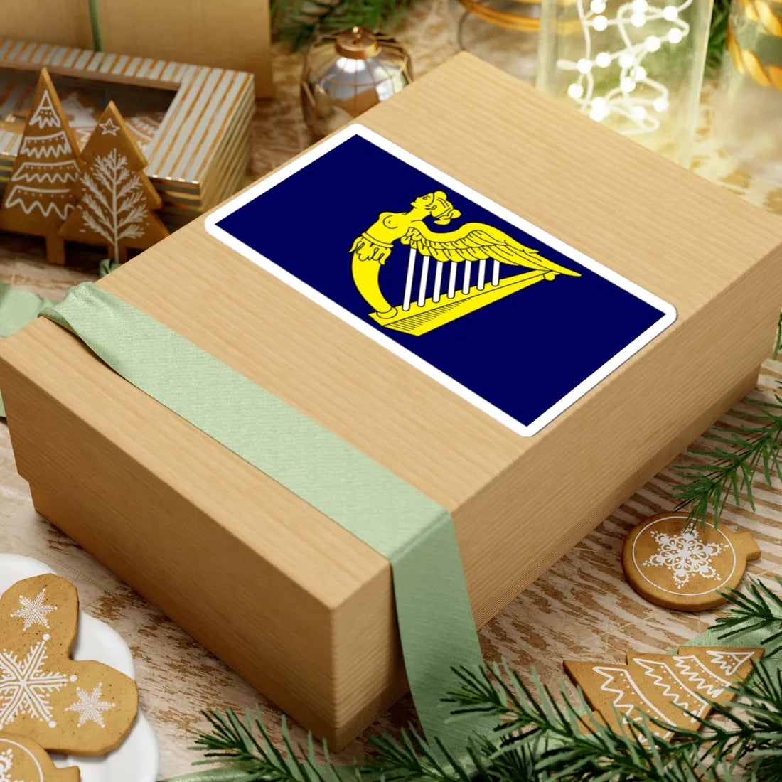 Blue winged-maiden harp flag (Ireland) STICKER Vinyl Kiss-Cut Decal - The Sticker Space