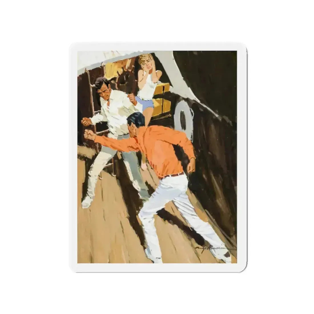 Boat Fight (Magazine Illustration) Refrigerator Magnet 2 Inch Die-Cut - The Sticker Space