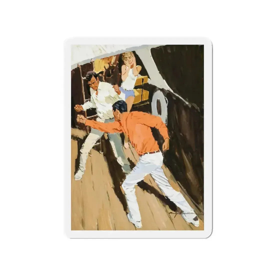 Boat Fight (Magazine Illustration) Refrigerator Magnet 3 Inch Die-Cut - The Sticker Space