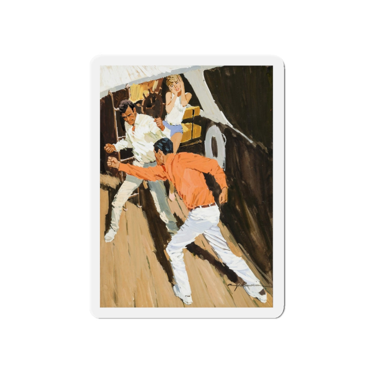 Boat Fight (Magazine Illustration) Refrigerator Magnet-5" x 5"-The Sticker Space