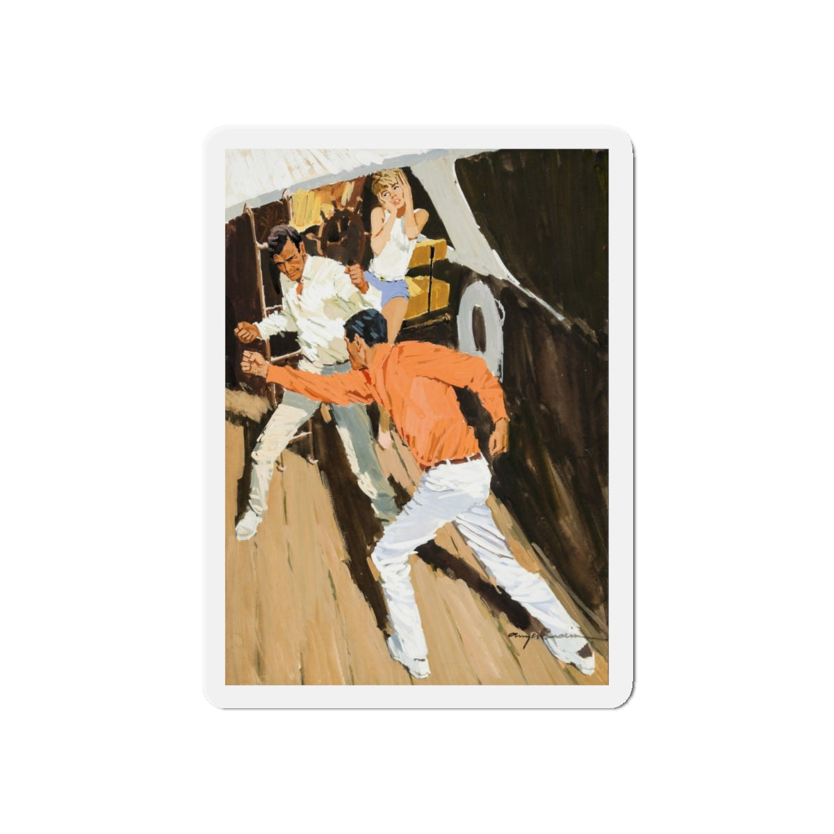 Boat Fight (Magazine Illustration) Refrigerator Magnet-6" × 6"-The Sticker Space