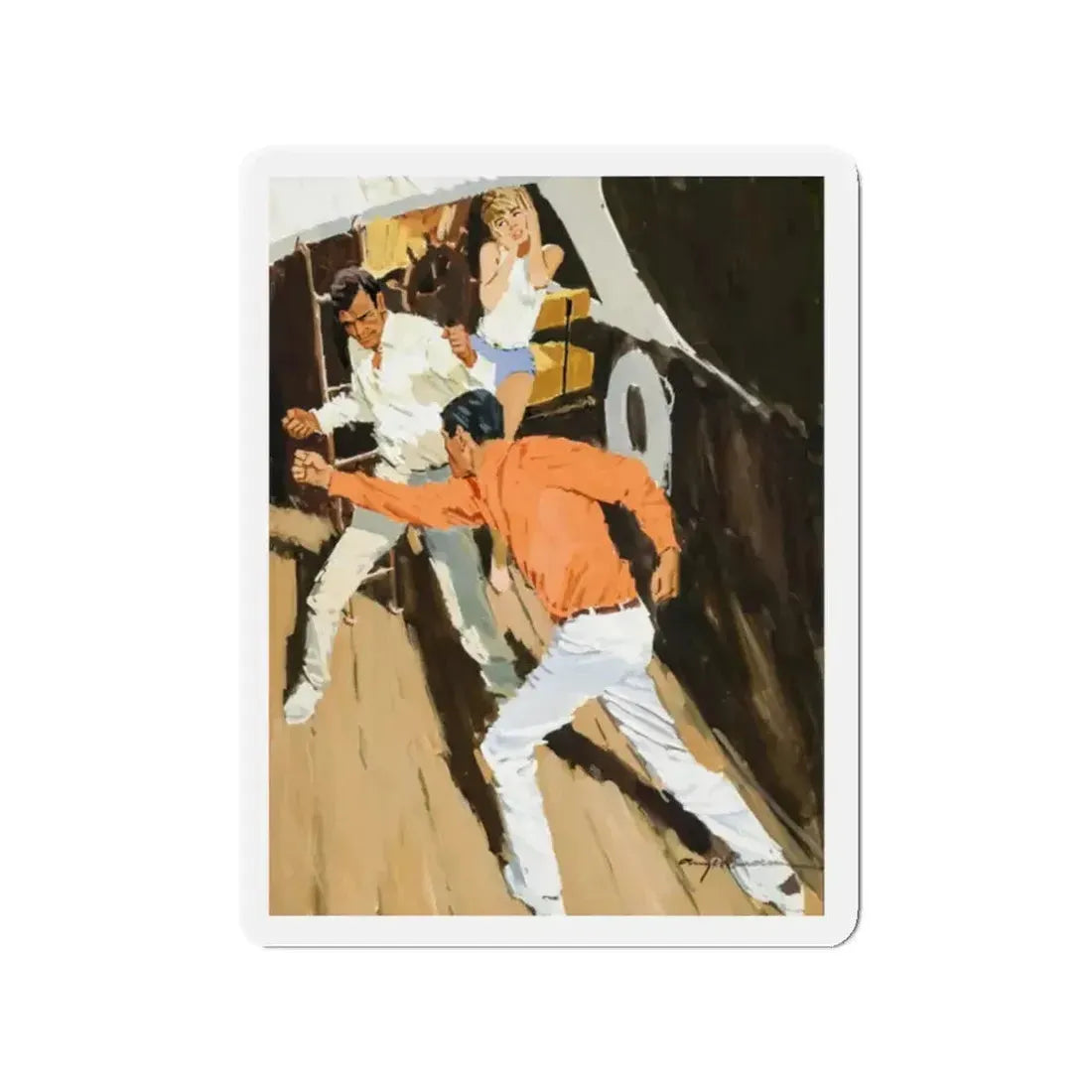 Boat Fight (Magazine Illustration) Refrigerator Magnet - The Sticker Space