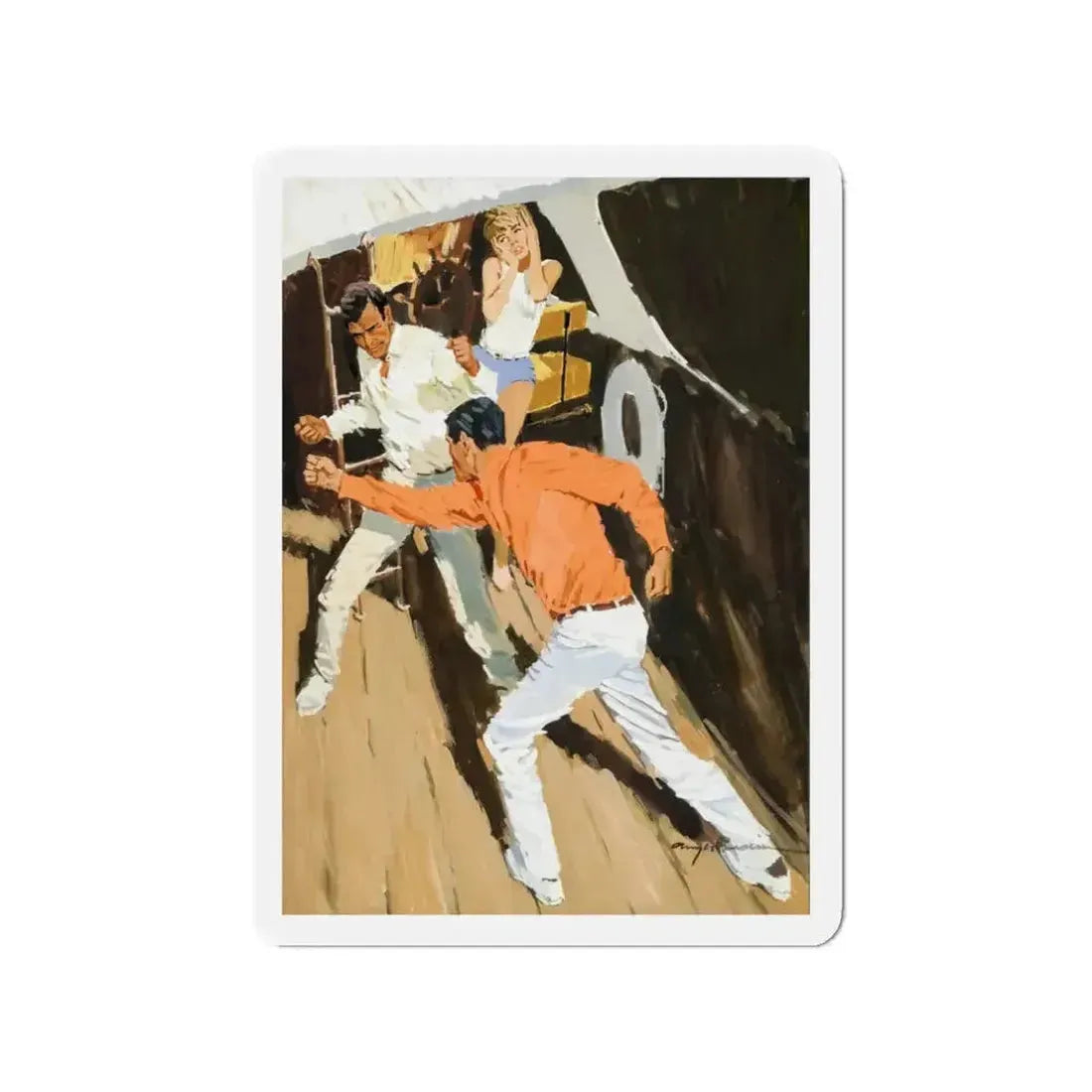 Boat Fight (Magazine Illustration) Refrigerator Magnet - The Sticker Space