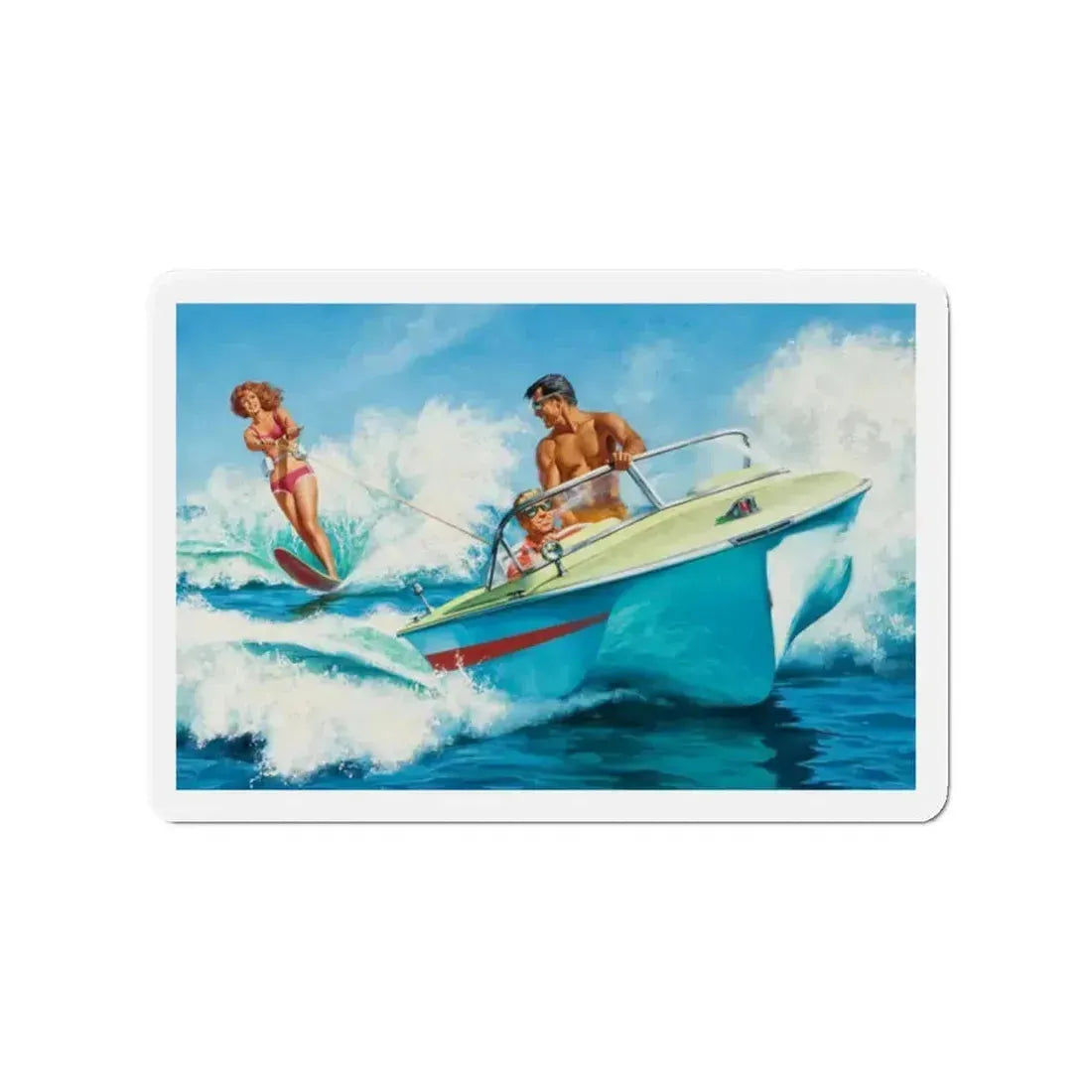 Boat Fun, story illustration (Magazine Illustration) Refrigerator Magnet 2 Inch Die-Cut - The Sticker Space
