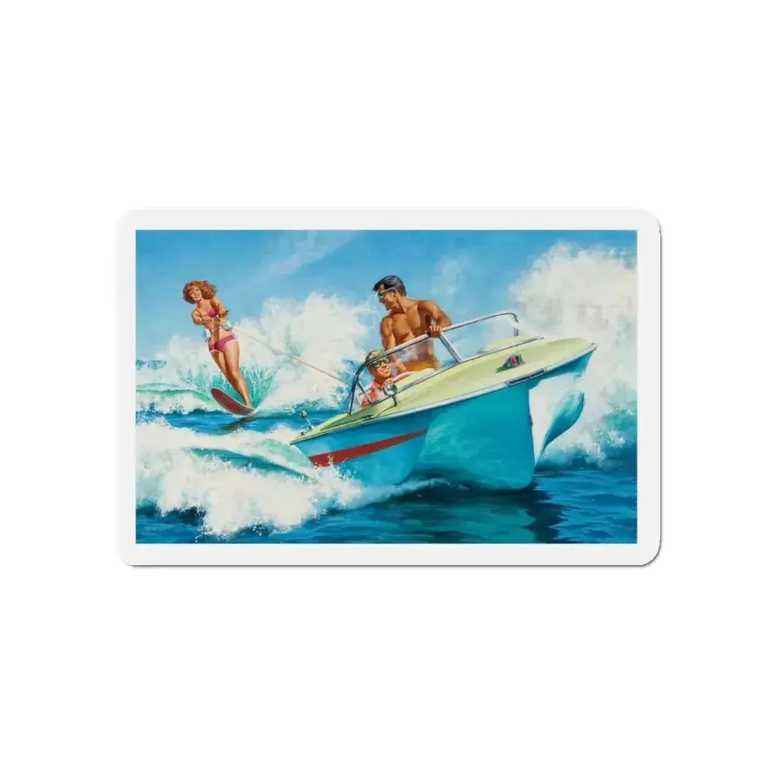 Boat Fun, story illustration (Magazine Illustration) Refrigerator Magnet 5 Inch Die-Cut - The Sticker Space