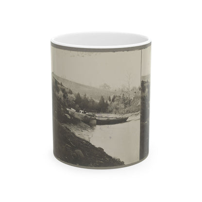 Boats Docked At The Shore Of A River In A Wooded Area (U.S. Civil War) White Coffee Mug