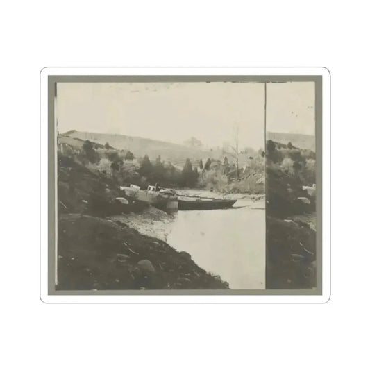 Boats Docked at the Shore of a River in a Wooded Area (U.S. Civil War) STICKER Vinyl Kiss-Cut Decal 2 Inch White - The Sticker Space