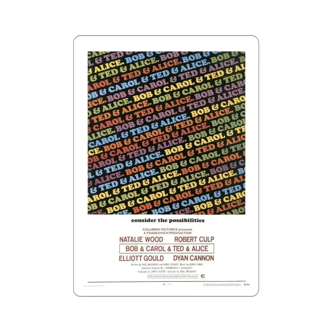 Bob & Carol & Ted & Alice 1969 Movie Poster STICKER Vinyl Die-Cut Decal 6 Inch - The Sticker Space