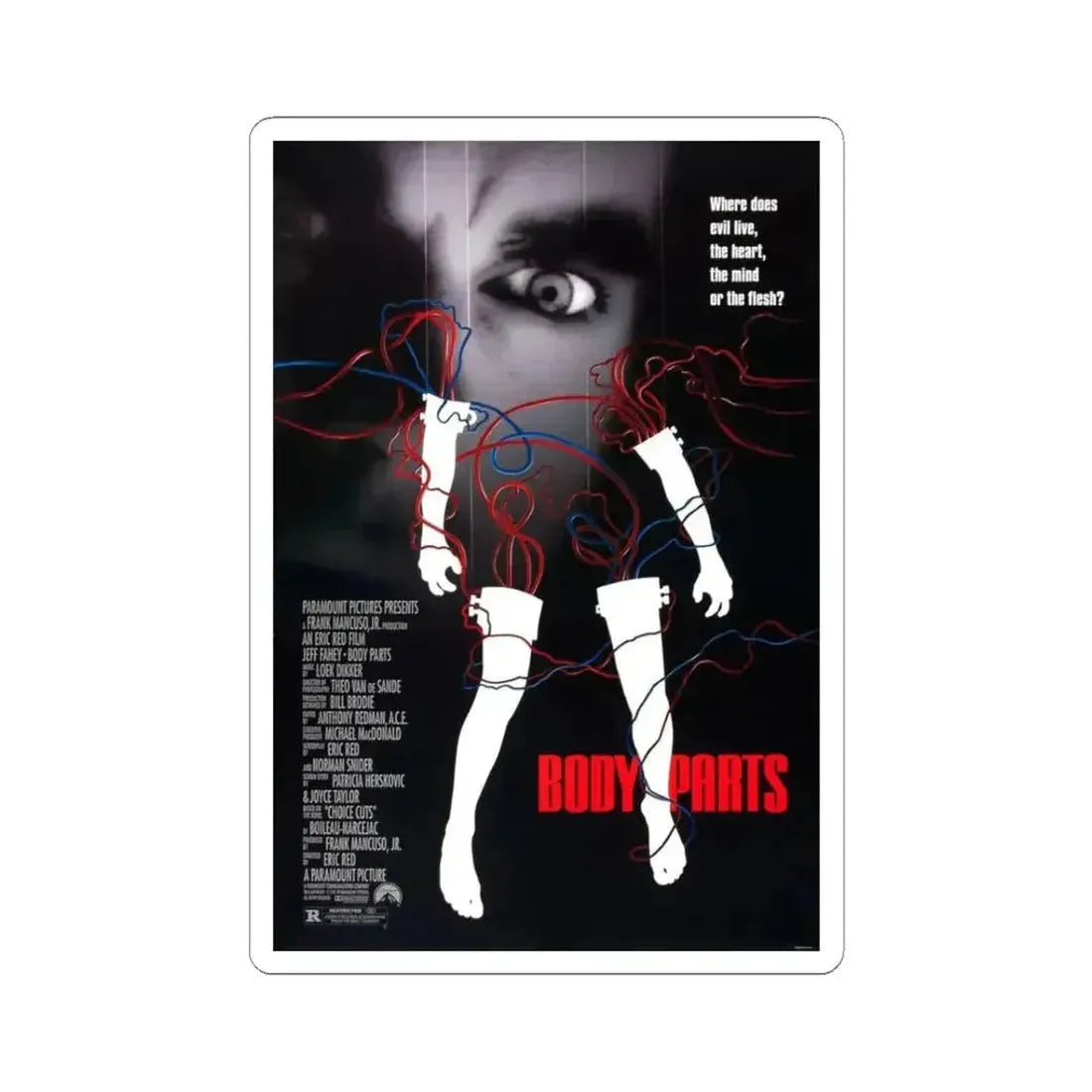 BODY PARTS 1991 Movie Poster - STICKER Vinyl Kiss-Cut Decal 3 Inch White - The Sticker Space