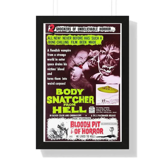 BODYSNATCHER FROM HELL + BLOODY PIT OF HORROR 1968 - Framed Movie Poster 16″ x 24″ Black - The Sticker Space
