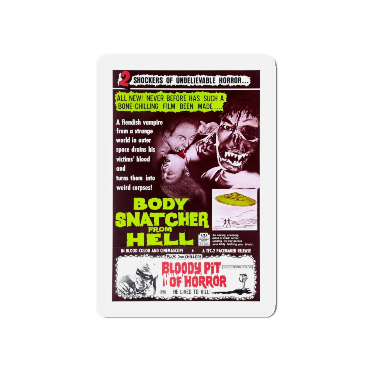 BODYSNATCHER FROM HELL + BLOODY PIT OF HORROR 1968 Movie Poster - Die-Cut Magnet-5" x 5"-The Sticker Space