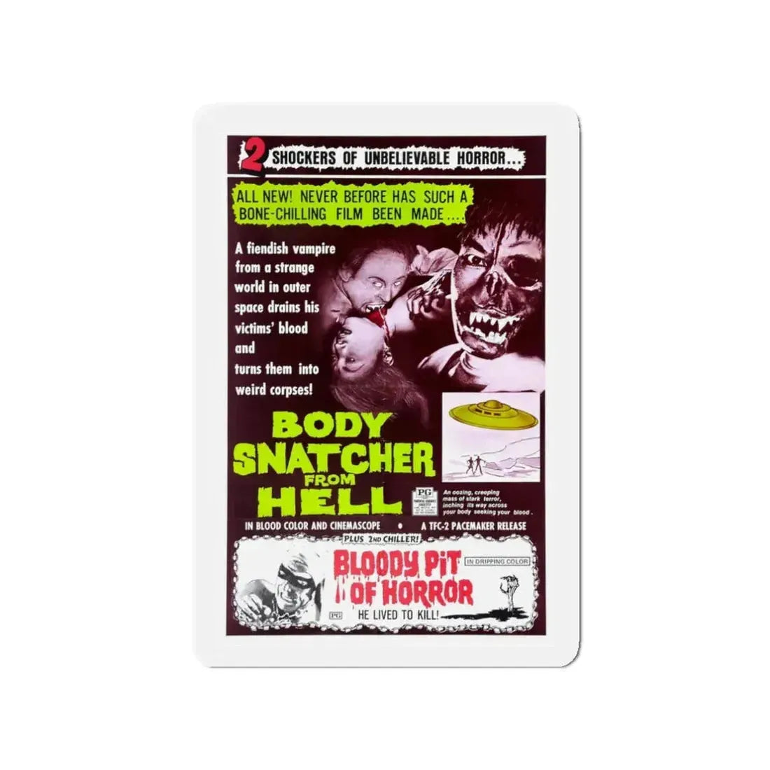 BODYSNATCHER FROM HELL + BLOODY PIT OF HORROR 1968 Movie Poster - Refrigerator Magnet 3 Inch - The Sticker Space