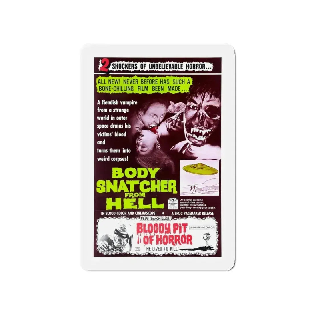 BODYSNATCHER FROM HELL + BLOODY PIT OF HORROR 1968 Movie Poster - Refrigerator Magnet 4 Inch - The Sticker Space