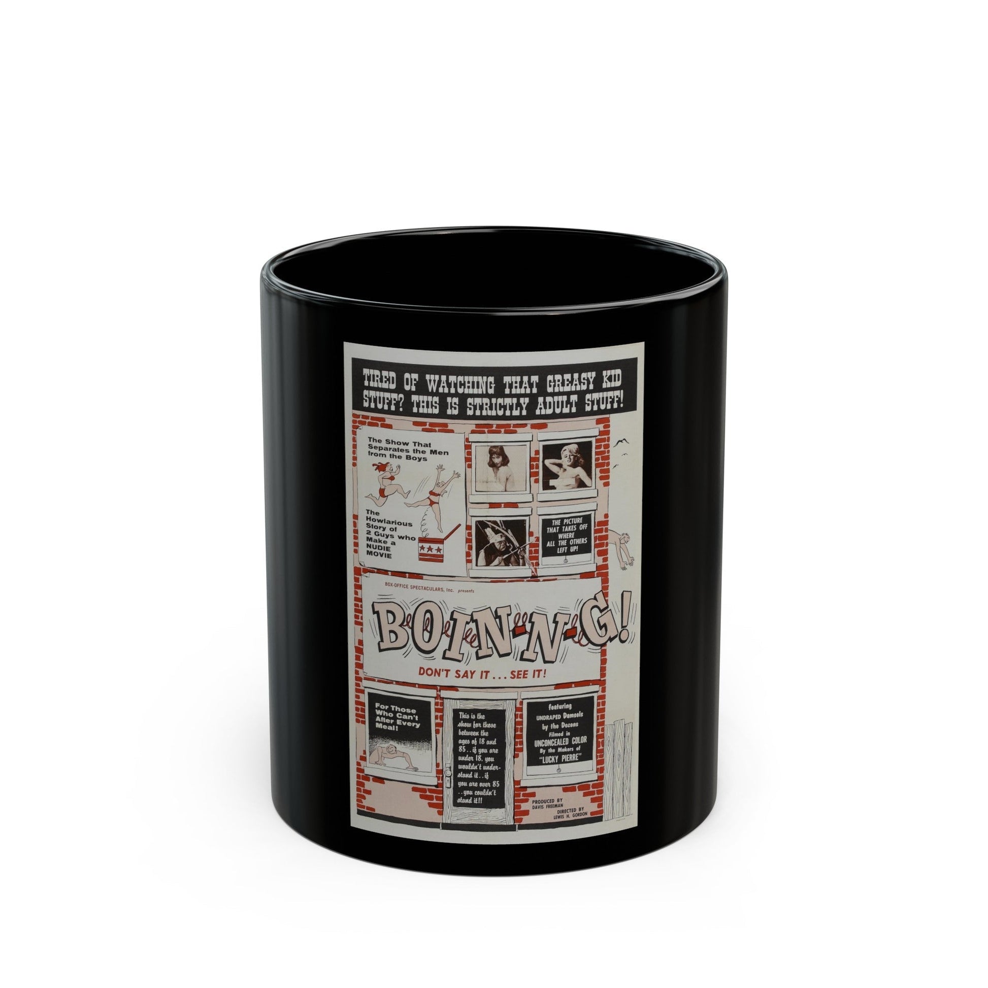 BOIN-N-G! 1963 Movie Poster - Black Coffee Mug-11oz-The Sticker Space