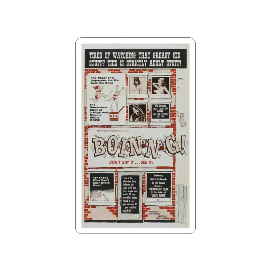 BOIN-N-G! 1963 Movie Poster STICKER Vinyl Die-Cut Decal 2 Inch - The Sticker Space