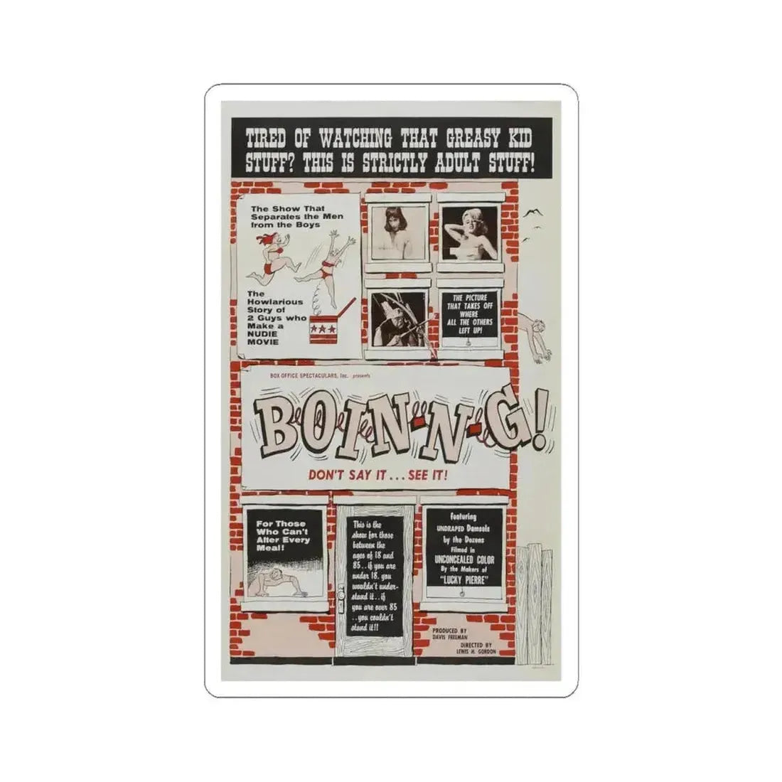 BOIN-N-G! 1963 Movie Poster - STICKER Vinyl Kiss-Cut Decal 4 Inch White - The Sticker Space