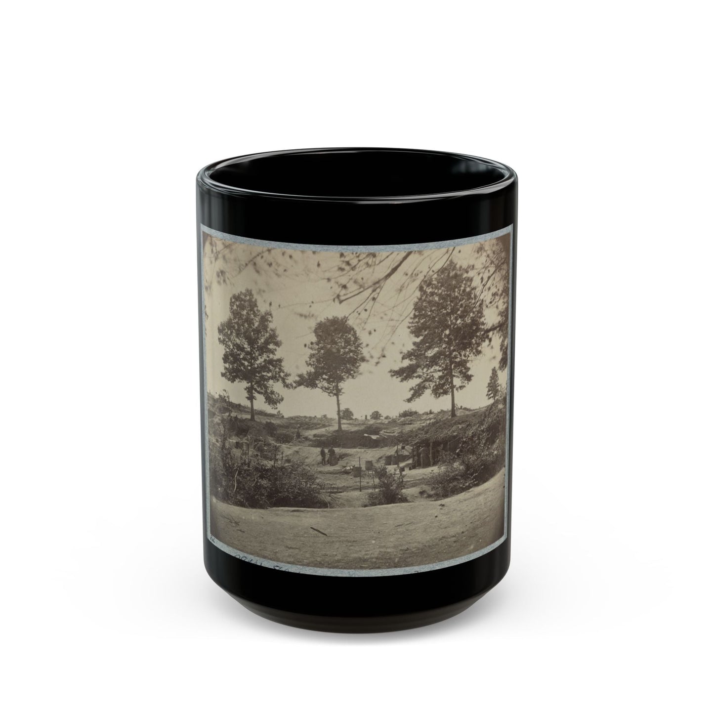 Bombproof Kitchen And Tents On Front Line In Front Of Petersburg, August 10, 1864 (U.S. Civil War) Black Coffee Mug