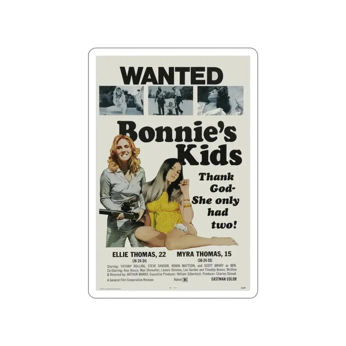 BONNIE'S KIDS 1972 Movie Poster STICKER Vinyl Die-Cut Decal 3 Inch - The Sticker Space
