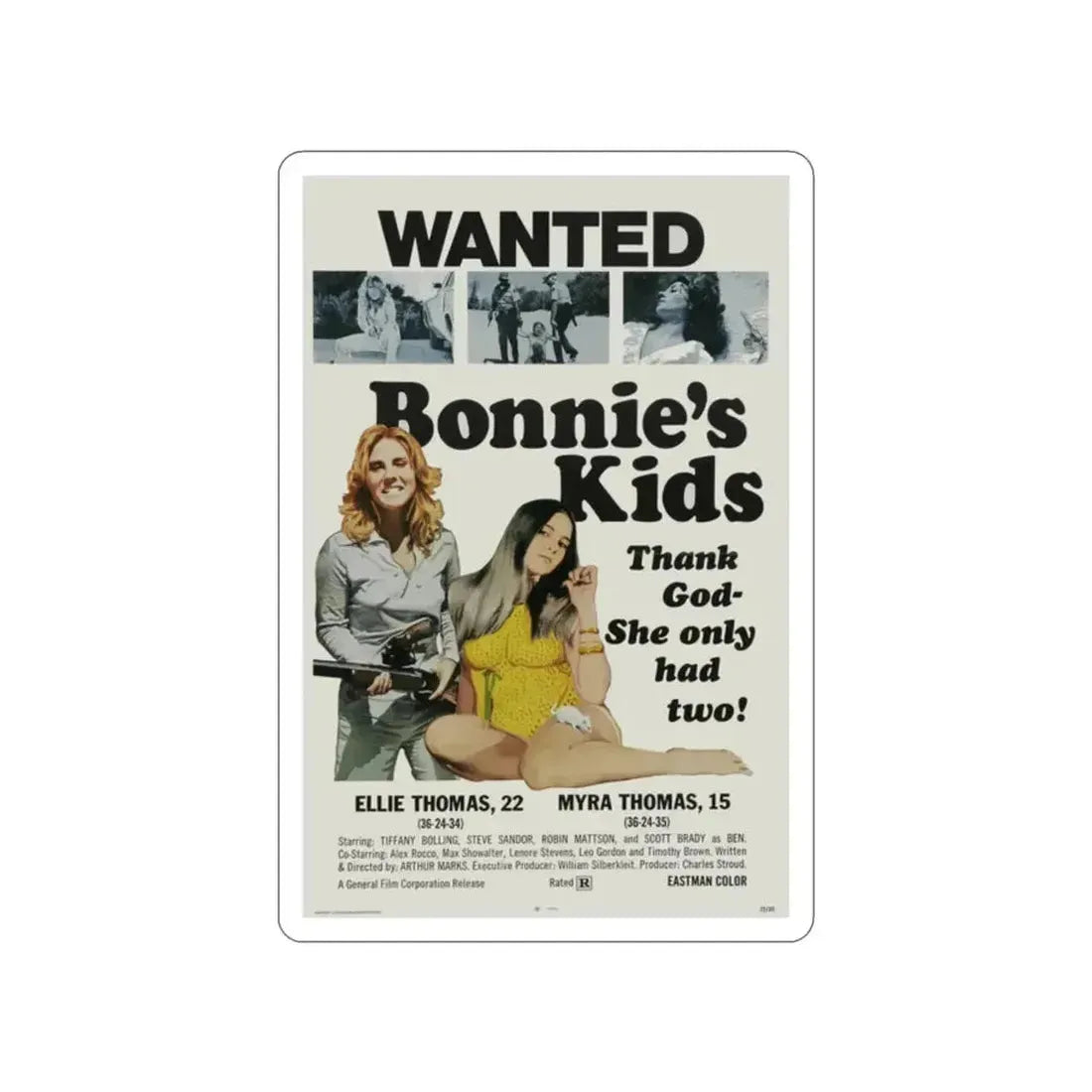 BONNIE'S KIDS 1972 Movie Poster STICKER Vinyl Die-Cut Decal - The Sticker Space