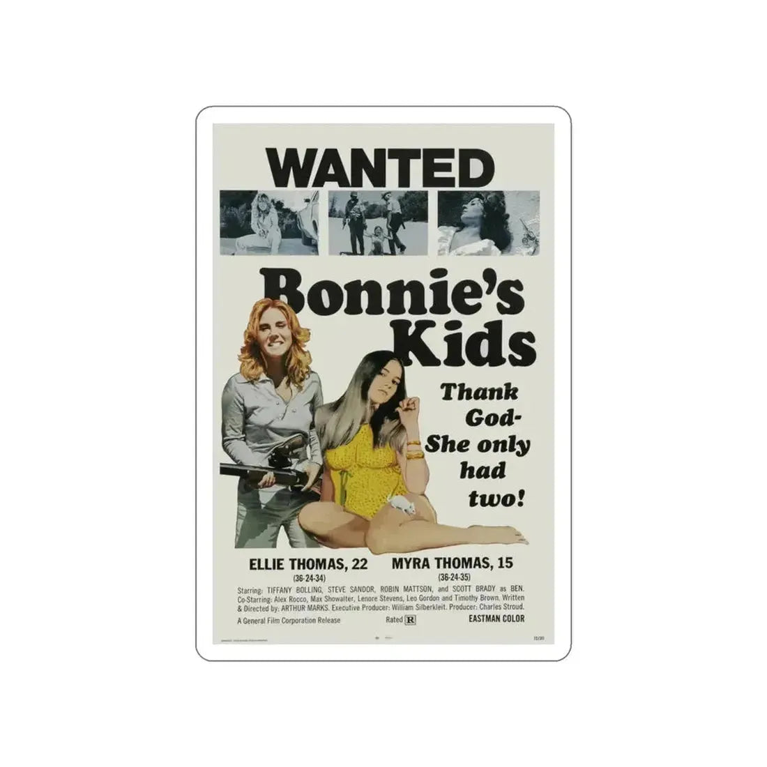 BONNIE'S KIDS 1972 Movie Poster STICKER Vinyl Die-Cut Decal - The Sticker Space
