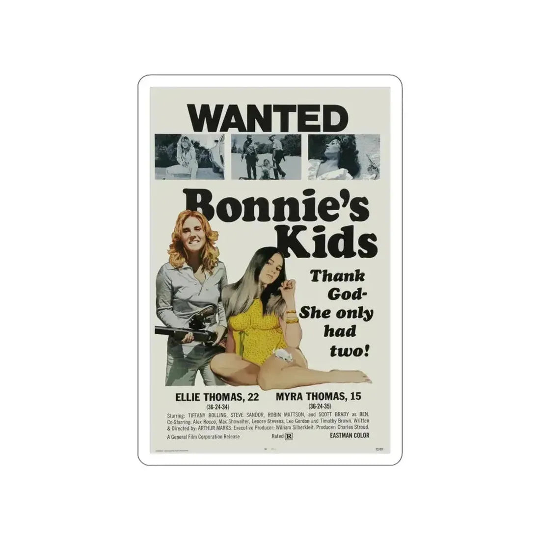 BONNIE'S KIDS 1972 Movie Poster STICKER Vinyl Die-Cut Decal - The Sticker Space