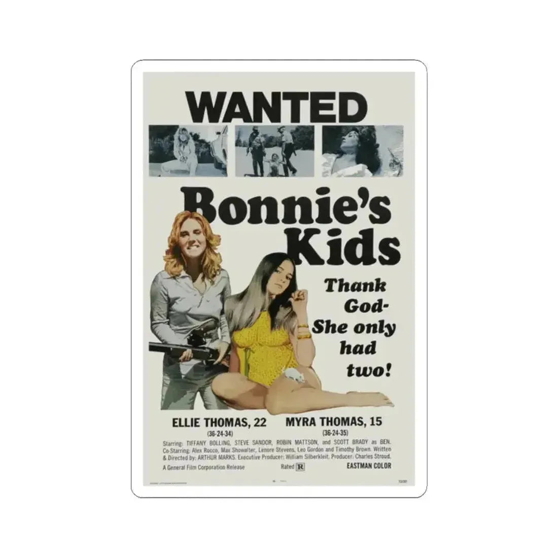 BONNIE'S KIDS 1972 Movie Poster - STICKER Vinyl Kiss-Cut Decal 2 Inch White - The Sticker Space