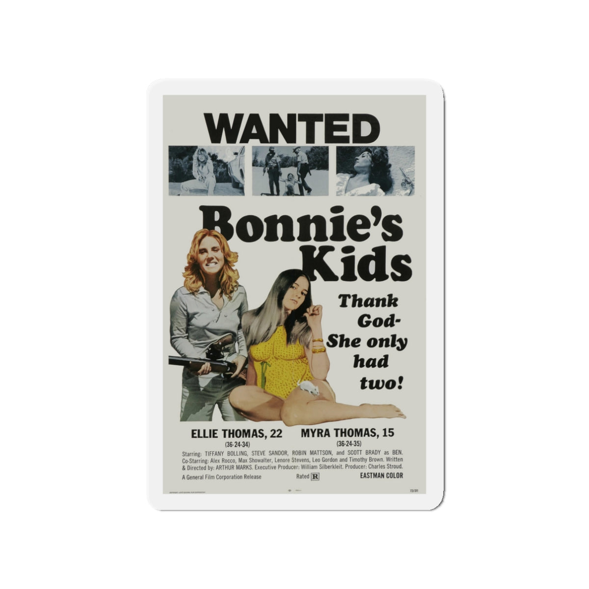 BONNIE'S KIDS 1972 Movie Poster - Die-Cut Magnet-3" x 3"-The Sticker Space