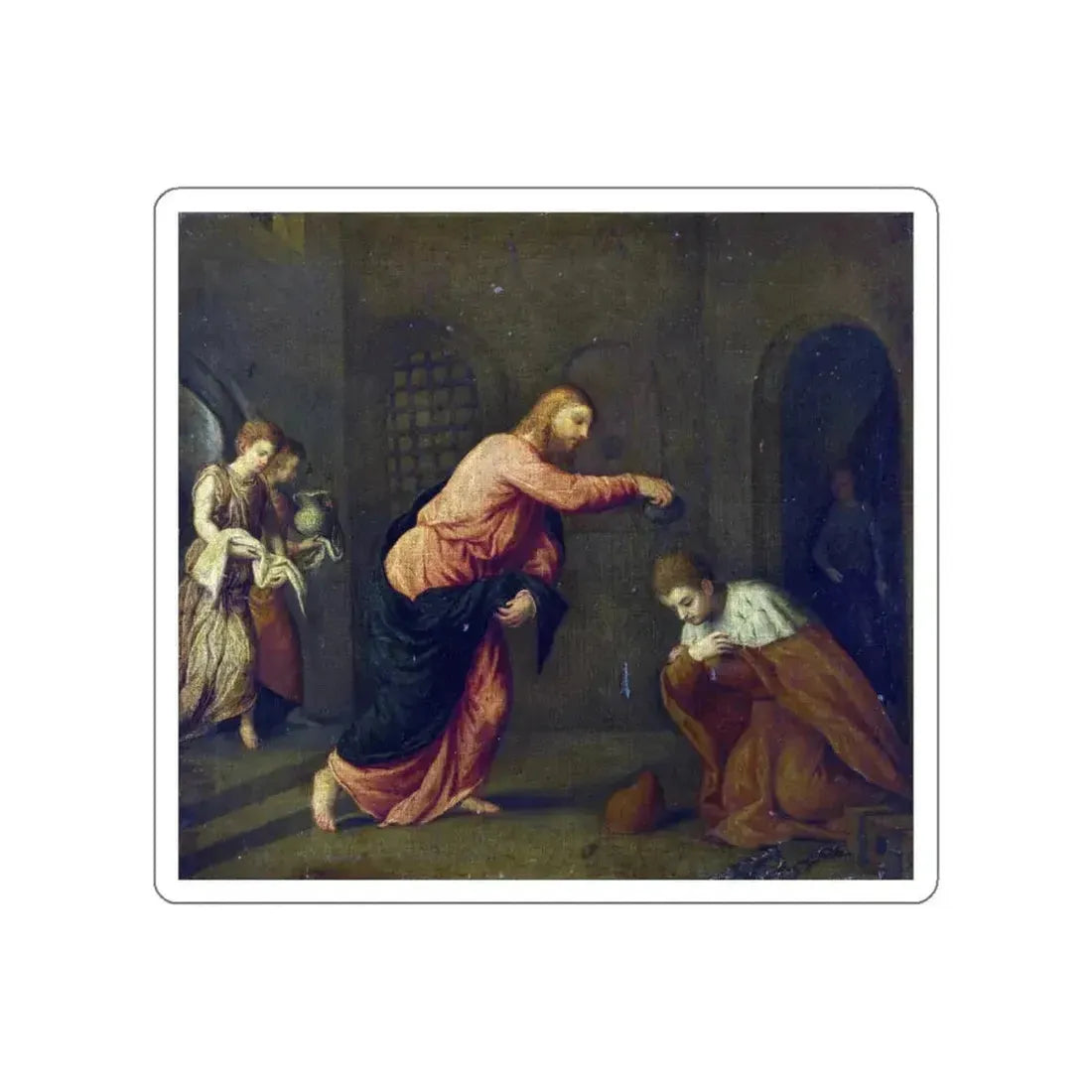 BORDONE, Paris - Christ baptising Saint John Martyr (Artwork) STICKER Vinyl Die-Cut Decal White Die-Cut 6 Inch - The Sticker Space