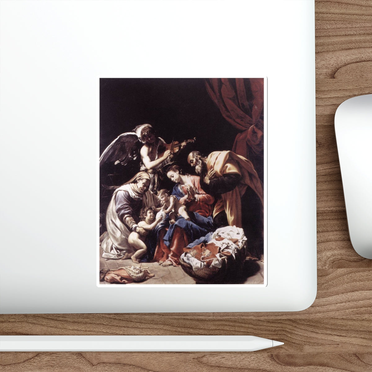 BORGIANNI, Orazio - Holy Family with St Elizabeth, the Young St John the Baptist and an Angel (Artwork) STICKER Vinyl Die-Cut Decal-The Sticker Space