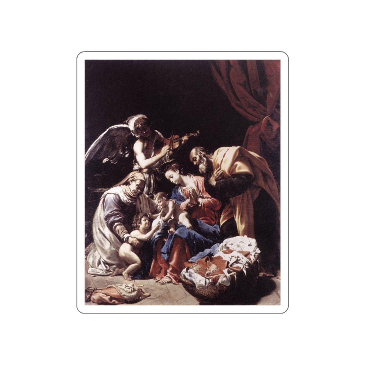 BORGIANNI, Orazio - Holy Family with St Elizabeth, the Young St John the Baptist and an Angel (Artwork) STICKER Vinyl Die-Cut Decal-White-The Sticker Space