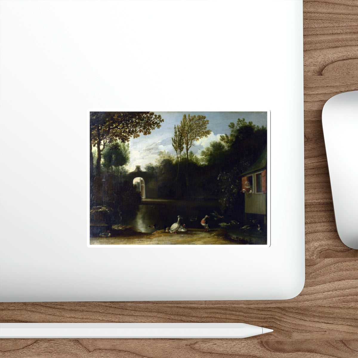 BORSSUM, Anthonie van - A Garden Scene with Waterfowl (Artwork) STICKER Vinyl Die-Cut Decal-The Sticker Space