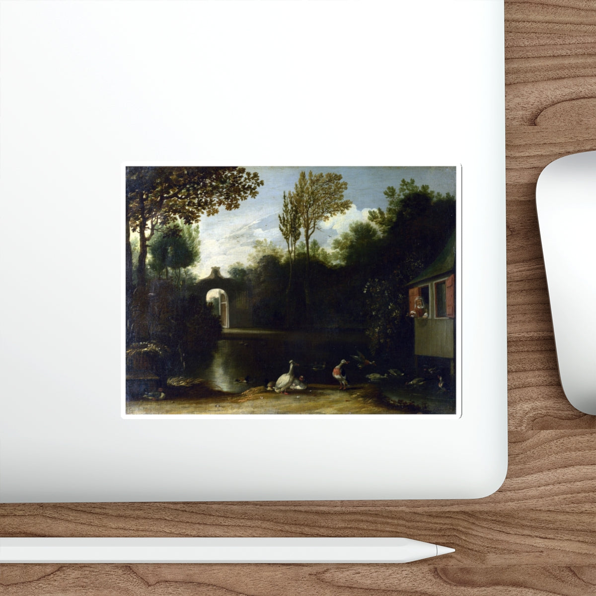 BORSSUM, Anthonie van - A Garden Scene with Waterfowl (Artwork) STICKER Vinyl Die-Cut Decal-The Sticker Space