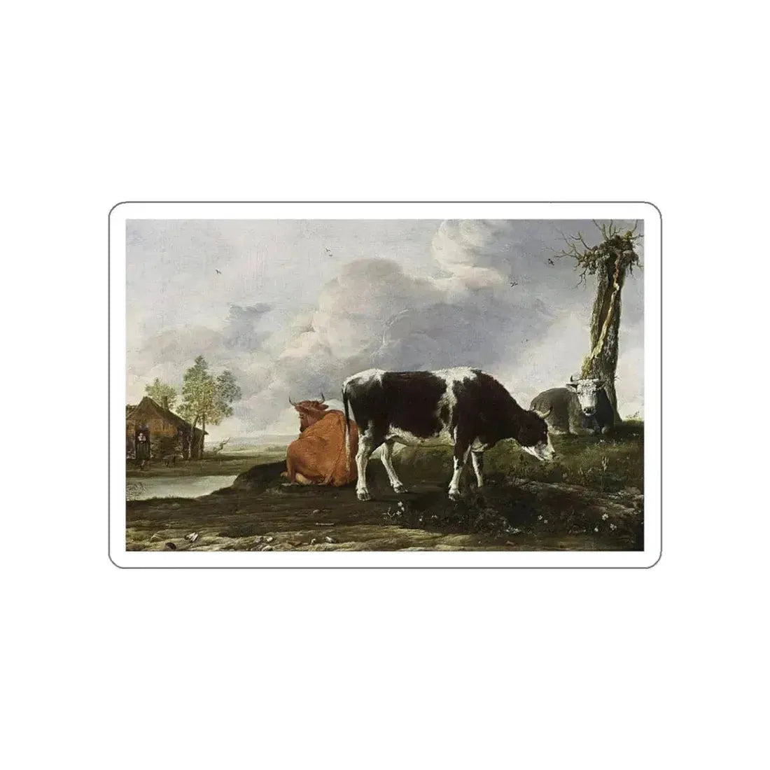 BORSSUM, Anthonie van - Landscape with Cows (Artwork) STICKER Vinyl Die-Cut Decal White Die-Cut 3 Inch - The Sticker Space