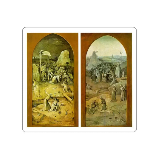 BOSCH, Hieronymus - Tiptych of Temptation of St Anthony (outer wings) (Artwork) STICKER Vinyl Die-Cut Decal White Die-Cut 2 Inch - The Sticker Space