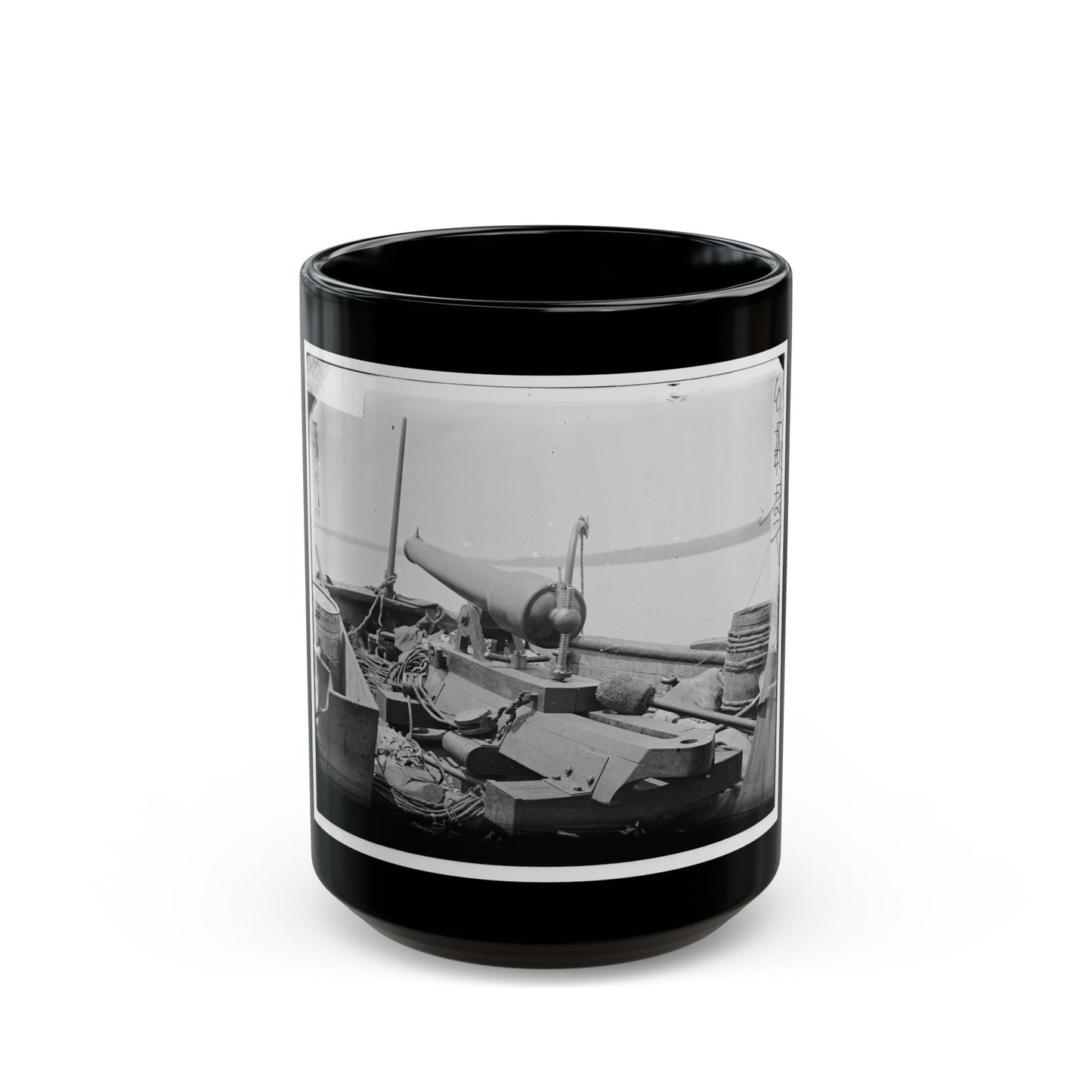 Bow Gun On Confederate Gunboat Teazer, Captured By The Maritanza (U.S. Civil War) Black Coffee Mug-15oz-The Sticker Space